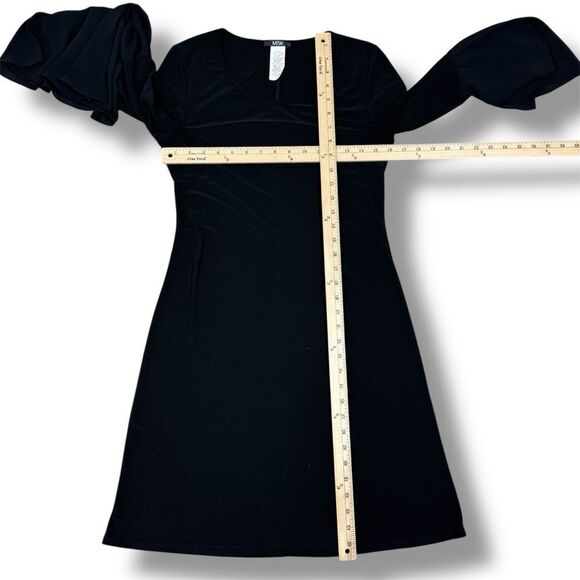 MSK Chiffon Bell Sleeve Jersey Sheath Dress Black Small Gothic Bewitched Boho - Picture 10 of 11